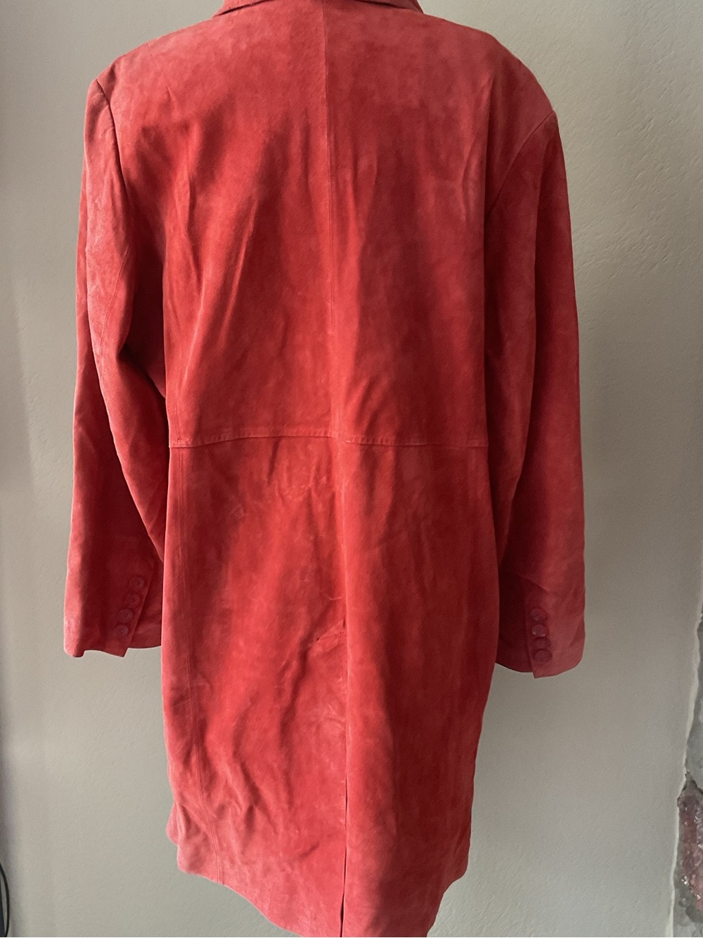 Vintage Bernardo Red Suede Leather Trench Coat Jacket 1X Plus Y2K 90s Long - Picture 7 of 10